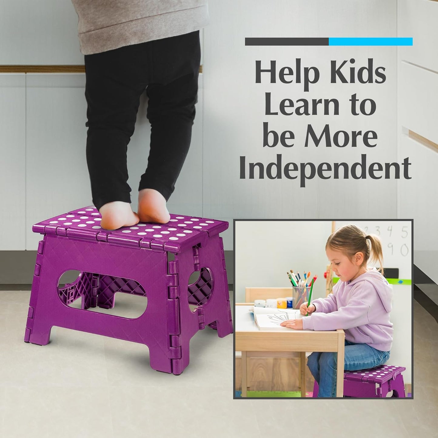 Handy Laundry Folding Lightweight Step Stool - Sturdy Enough to Support Adults and Safe Enough for Kids - Opens Easy with One Flip - Great for Kitchen, Bathroom or Bedroom (Purple | 2-Pack)