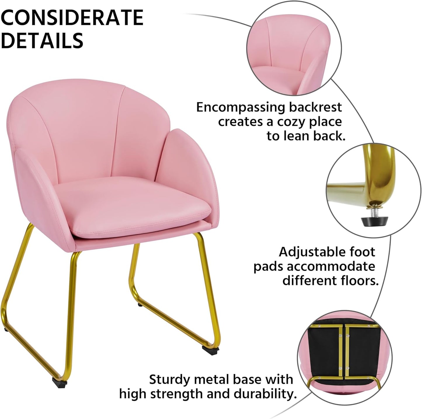 Yaheetech Modern PU Leather Armchair, Flower Shaped Makeup Chair Vanity Chair with Golden Metal Legs for Living Room/Makeup Room/Bedroom/Home Office/Kitchen, Simple Pink