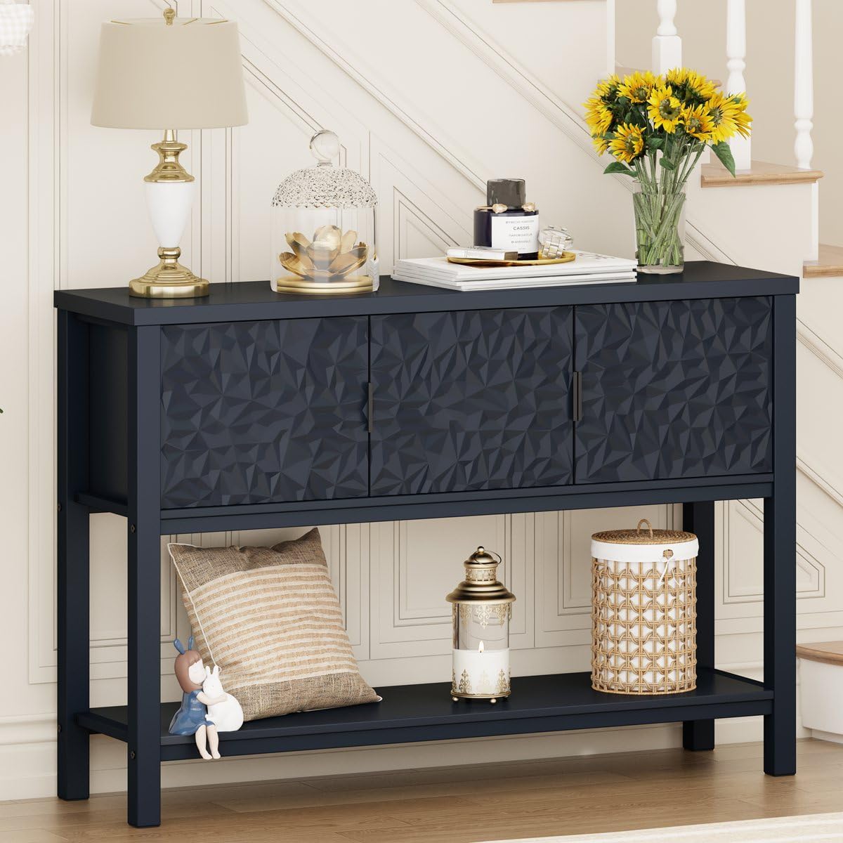 FATORRI Console Table for Entryway, Modern Sofa Table with Storage, Entry Tables with Shelf for Living Room Hallway (47.24 Inch Wide, Navy Blue)