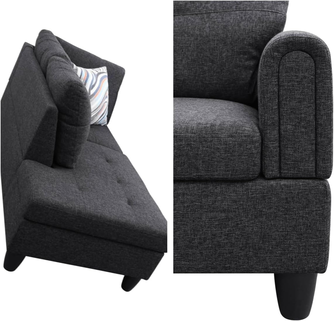 Convertible Sectional Couch, Large L Shaped Couch with Storage, Modern Modular 5-Seat Sectional Sofa with Ottomans for Living Room and Office, Black Grey