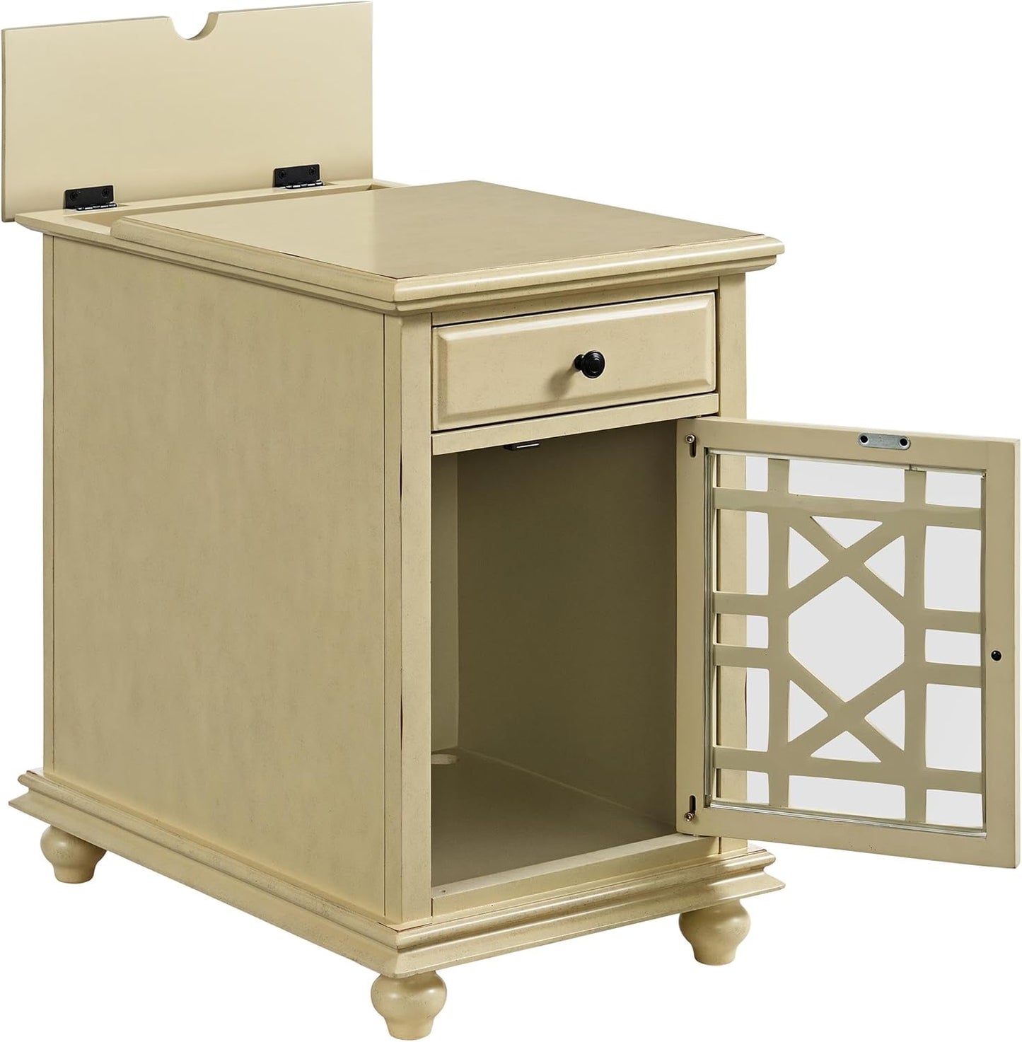 Martin Svensson Home Elegant Chairside End Table with Power, Antique Cream White