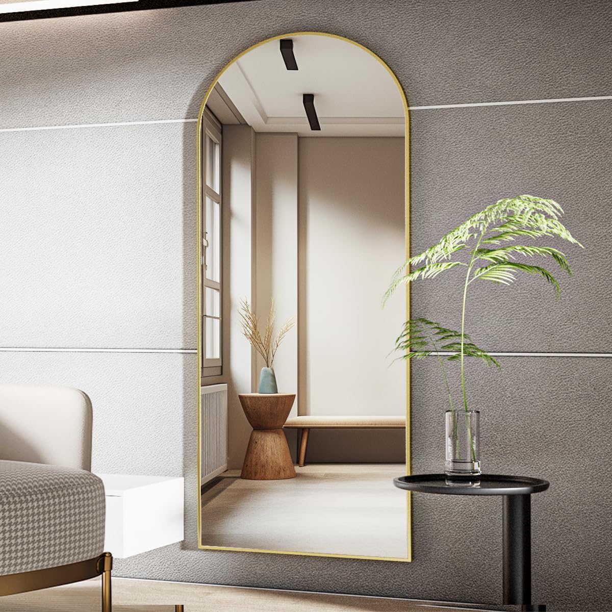 Koonmi Arched Full Length Mirror, 71"x26" Full Body Floor Mirror Standing Hanging or Leaning Wall, Full Body Mirror with Stand, Aluminum Alloy Thin Frame for Bedroom Living Room, Gold