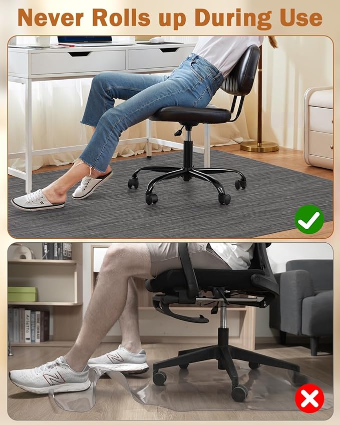 Blvornl Office Chair Mat for Hardwood Floor, 50"*63" Desk Computer Chair Mat for Hard Wood, Large Anti-Slip Hard Floor Protector for Rolling Chair, PVC Desk Rug for Office Black