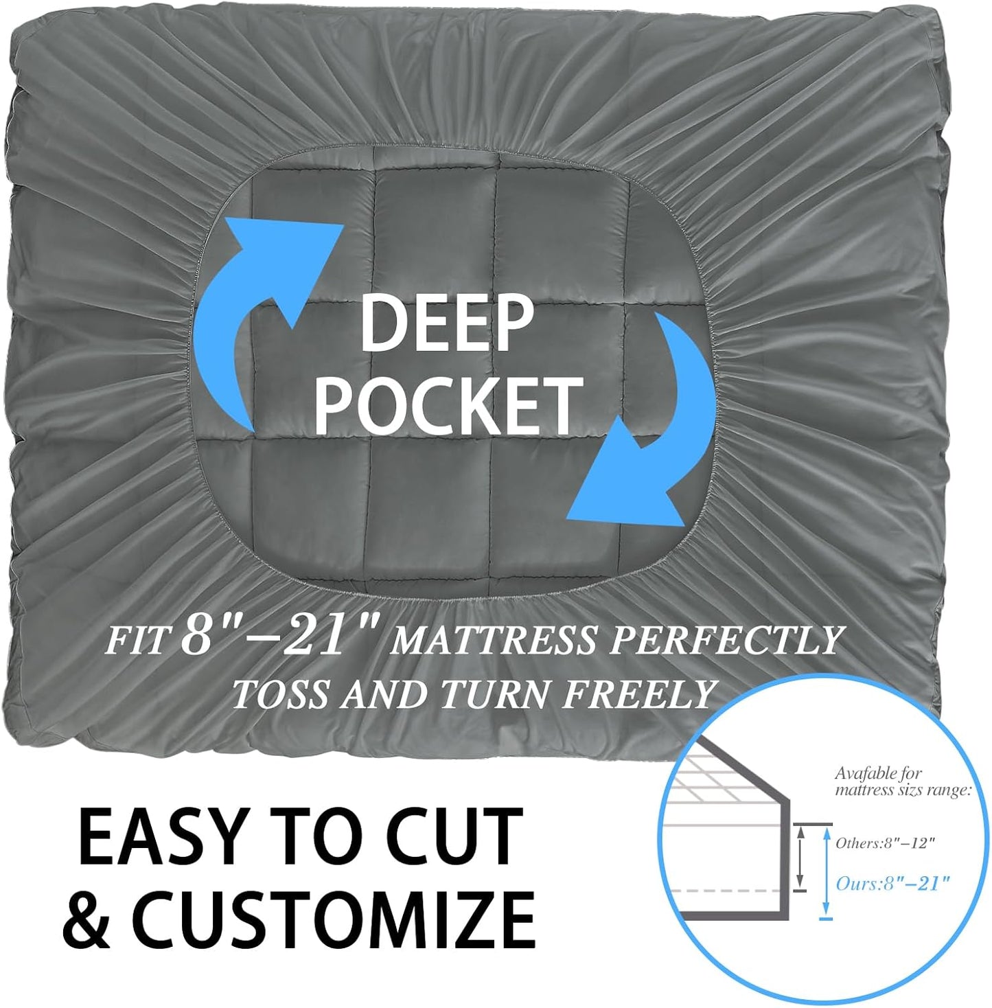 CYMULA Mattress Topper Super Queen Size - Extra Thick Cooling Mattress Pad Cover for Back Pain - Soft Mattress Protector Bed Topper Pillow Top with 8-21 Inch Deep Pocket 3D Snow Down Alternative Fill