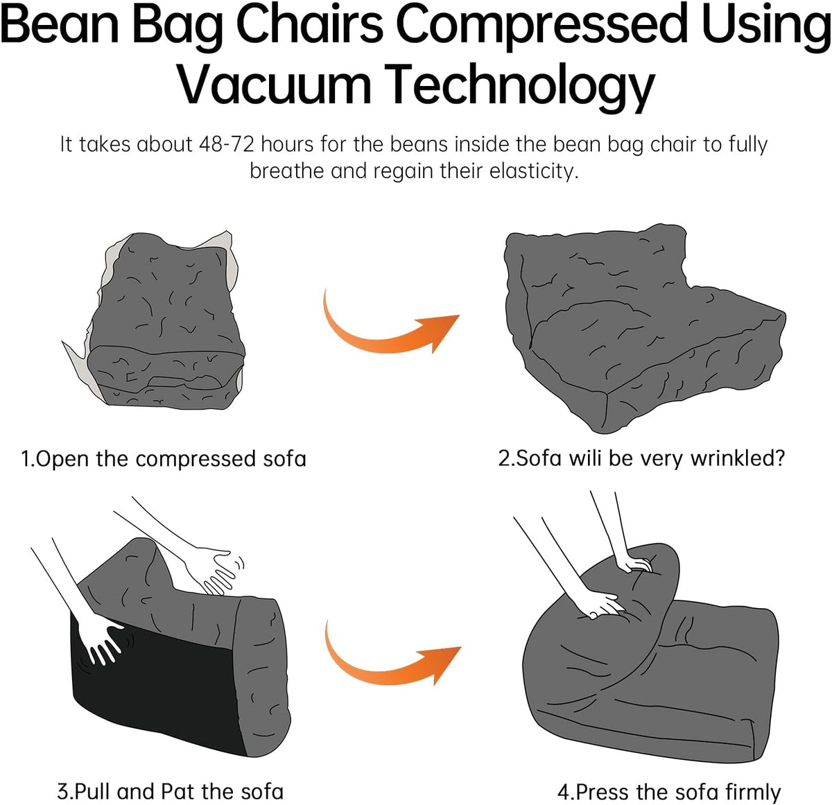 Bean Bag Chair with Ottoman, Comfy Bean Bag Sofa with Memory Foam, Lazy BeanBag Sofa with Footstool, Fireside Bean Bag Couch for Living Room, Bedroom, Apartment