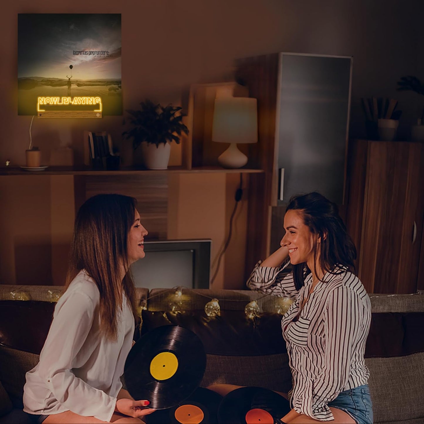 Now Playing Vinyl Record Stand Wall Mount, Light up Record Holder, Wooden Acrylic Display with 16 Color Lights for Albums, Room Decor, Gift for Vinyl Lovers