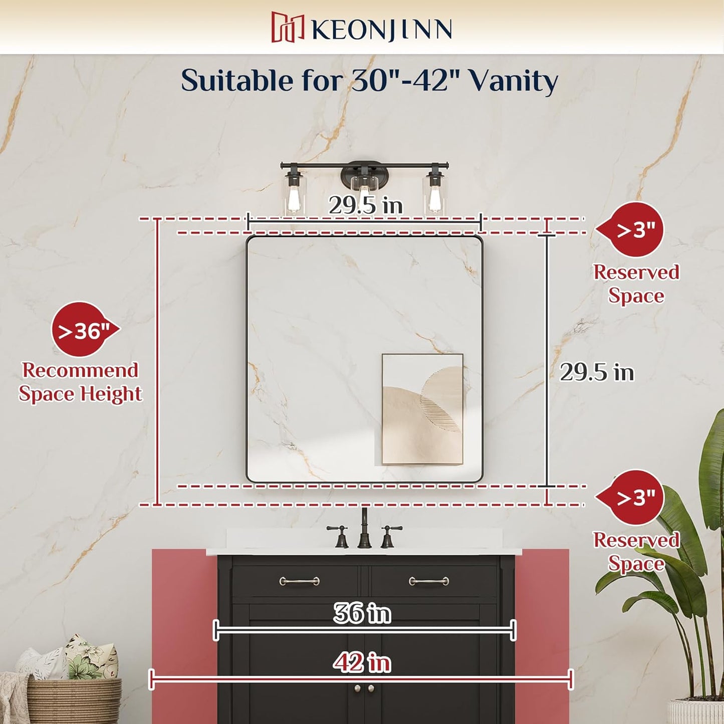 Keonjinn Gold Bathroom Mirror for Over Sink, 30" x 30" Brushed Brass Mirror, Large Rounded Rectangle Gold Vanity Mirror with Metal Frame, HD Tempered Glass Square Wall Mirror(Horizontal/Vertical)