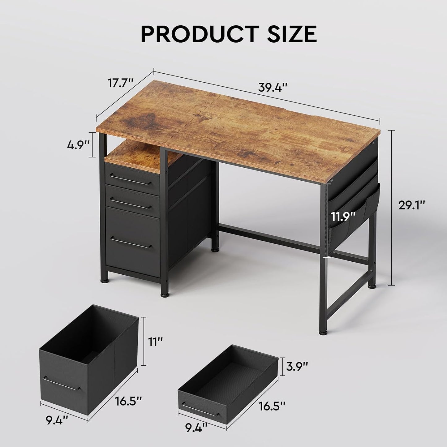 Maihail Maihail Small Desk with Drawers, 40 inch Computer Desk with Shelves, Writing Desk with Storage, Small Office Desk with Metal Frame, Rustic Brown