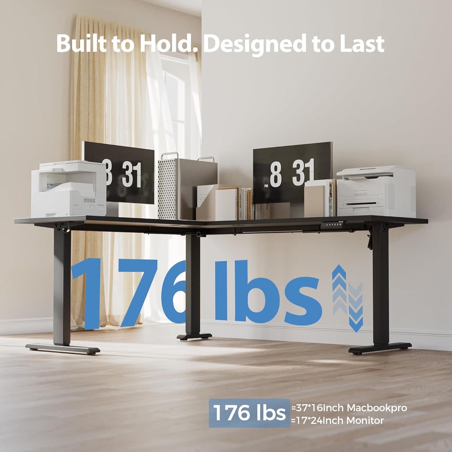 Agilestic 75 Inch L Shaped Standing Desk Adjustable Height, Corner Standing Desk, Sit Stand Up Computer Table, Splice Board, Black