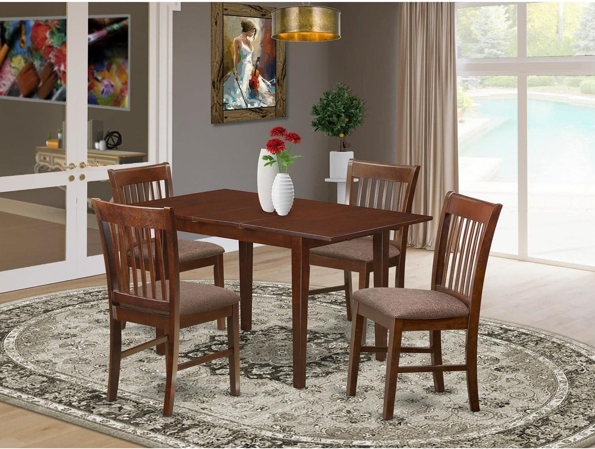 East West Furniture PSNO5-MAH-C 5 Piece Kitchen Table & Chairs Set Includes a Rectangle Dining Table with Butterfly Leaf and 4 Linen Fabric Dining Room Chairs, 32x60 Inch, Mahogany