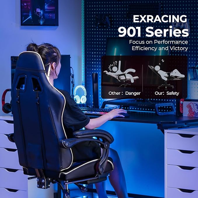 EXRACING Gaming Chair with 3D Adjustable Armrests, Cow Print Design, Ergonomic Office Chair with High Back, Computer Chair with Footrest,Comfy Diamond Stitching Sest, Game Chair for Adults