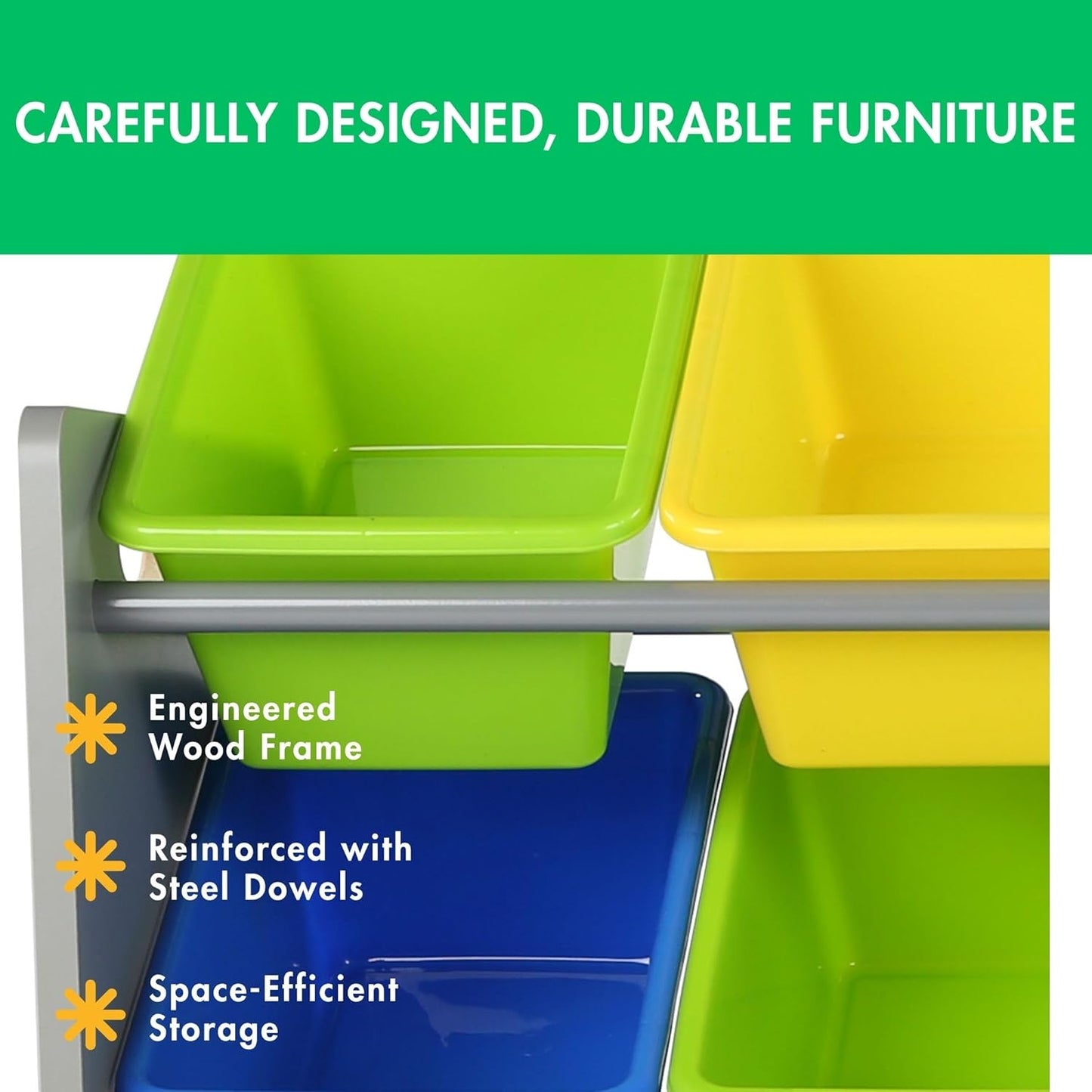 Humble Crew Supersized Toy Storage Organizer with 16 Removable Bins, Grey/Blue/Green/Yellow – Large Toy Storage for Toddlers Ideal for Kids' Rooms, Playrooms, and Nurseries - Modern Toy Bins for Kids