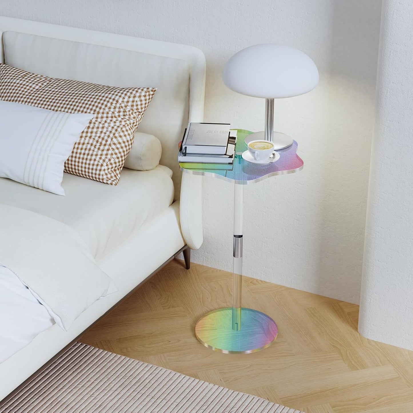 Clear Side Table Rainbow Small Acrylic End Tables 13.8 * 11.6 H: 21.3 Inch Modern Flower-Like Shape Drink Table for Small Spaces Sturdy Easy Assembly for Living Room Balcony Garden Office (1 Pack)