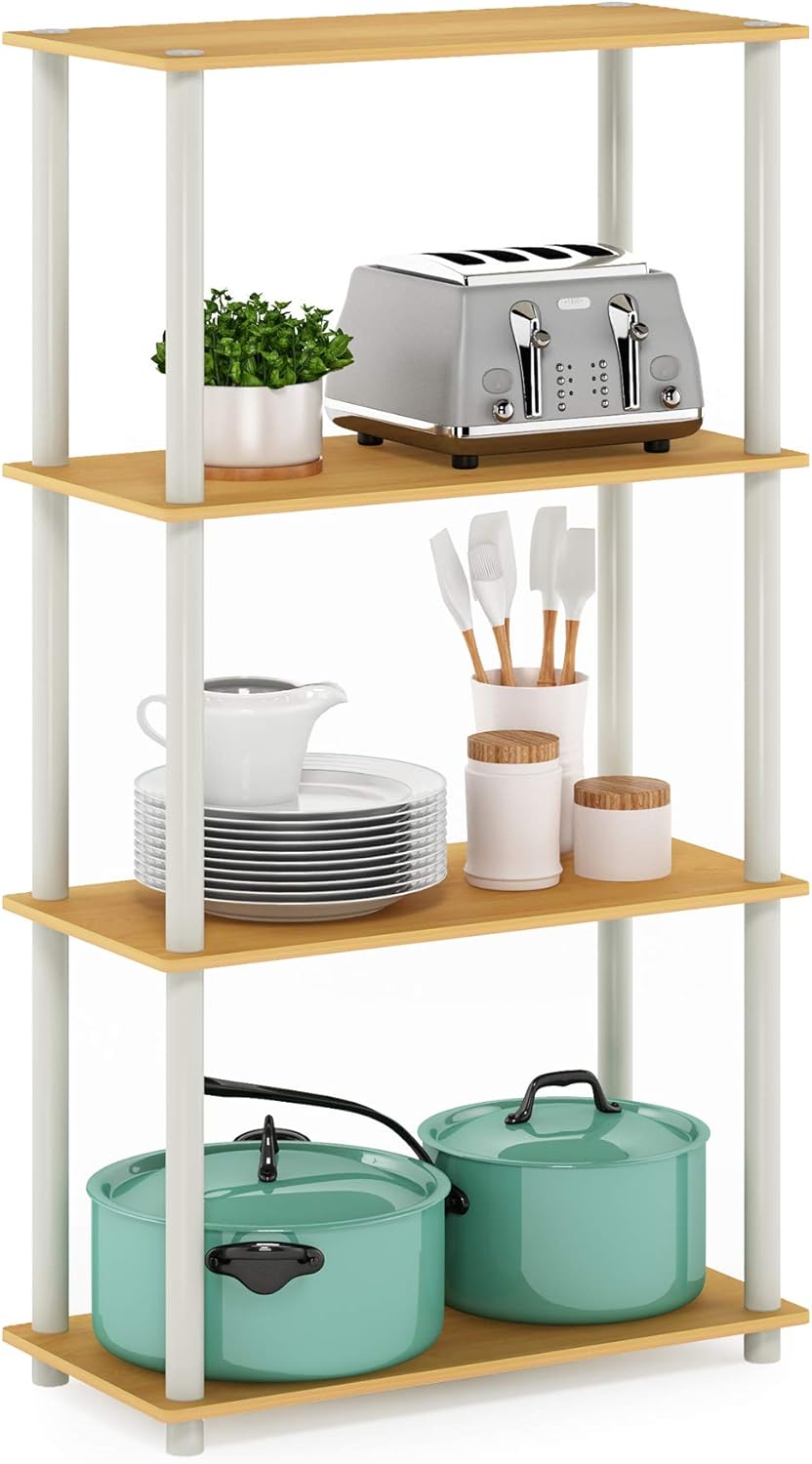 Furinno (99557BE/WH) Turn-N-Tube 4-Tier Multipurpose Shelf Display Rack - Beech/White