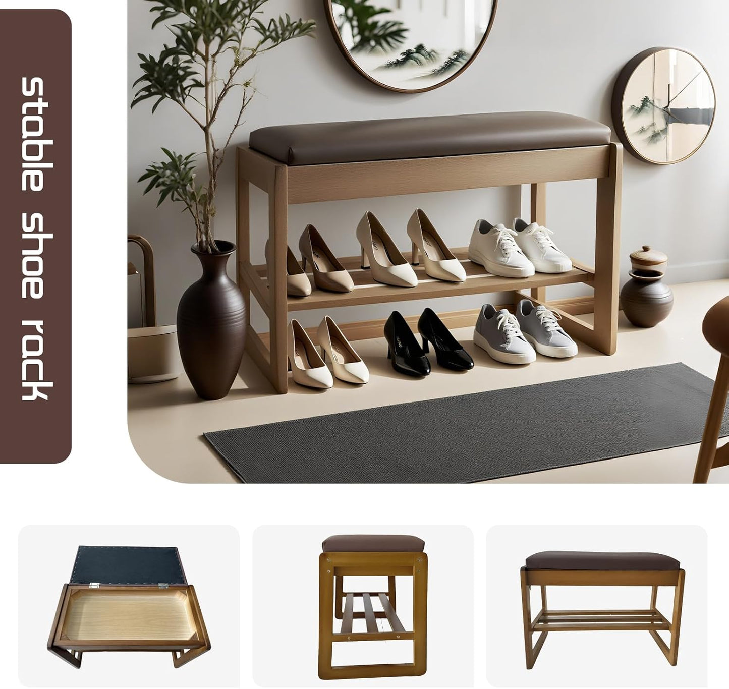 2-Tier Wood Shoe Bench with Flip-Top Storage Cabinet, 31.5", Entryway Bench with Shoe Storage, Front Door Shoe Rack(Walnut)