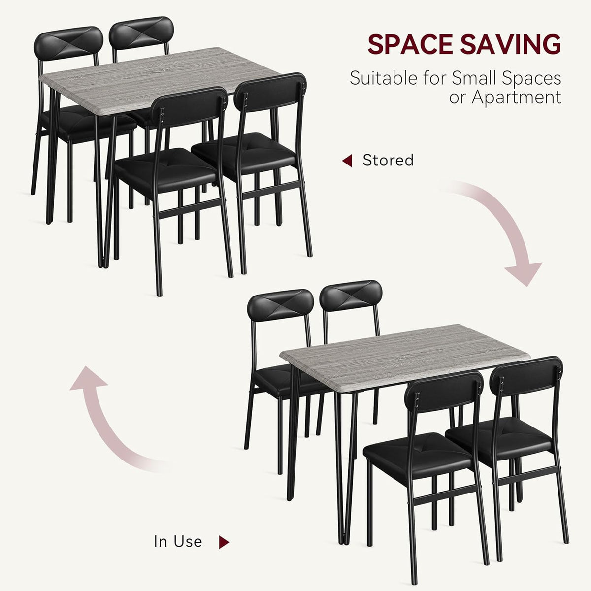 IDEALHOUSE Dining Table Set for 4, Kitchen Table with Upholstered Chairs for Kitchen Room and Small Spaces (Grey, Table with 4 Upholstered Chairs)
