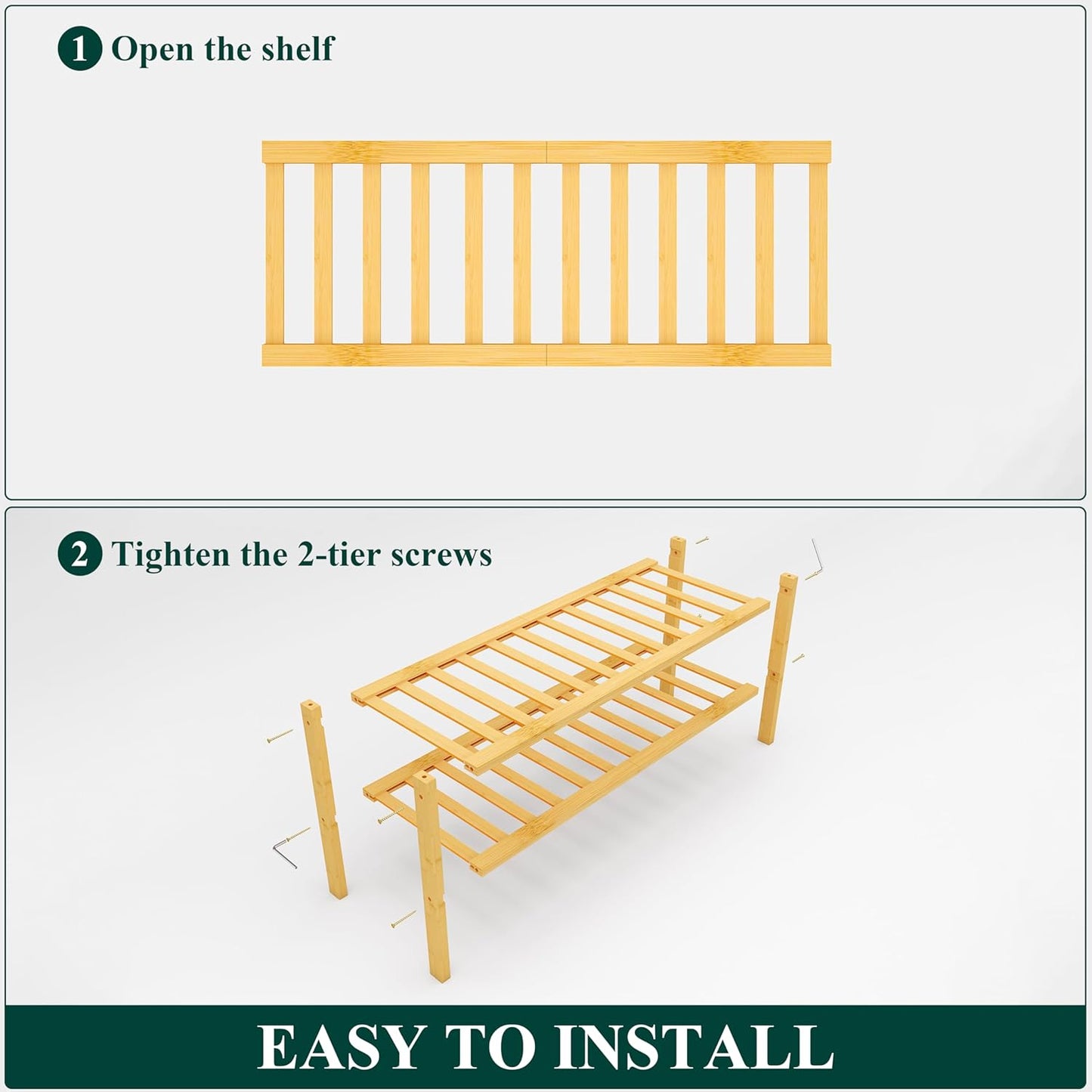 Smiry Shoe Rack, 2 Tier Bamboo Shoe Organizer, Stackable Free Standing Wooden Shoe Storage Shelf for Closet, Entryway, Front Door Entrance, Natural