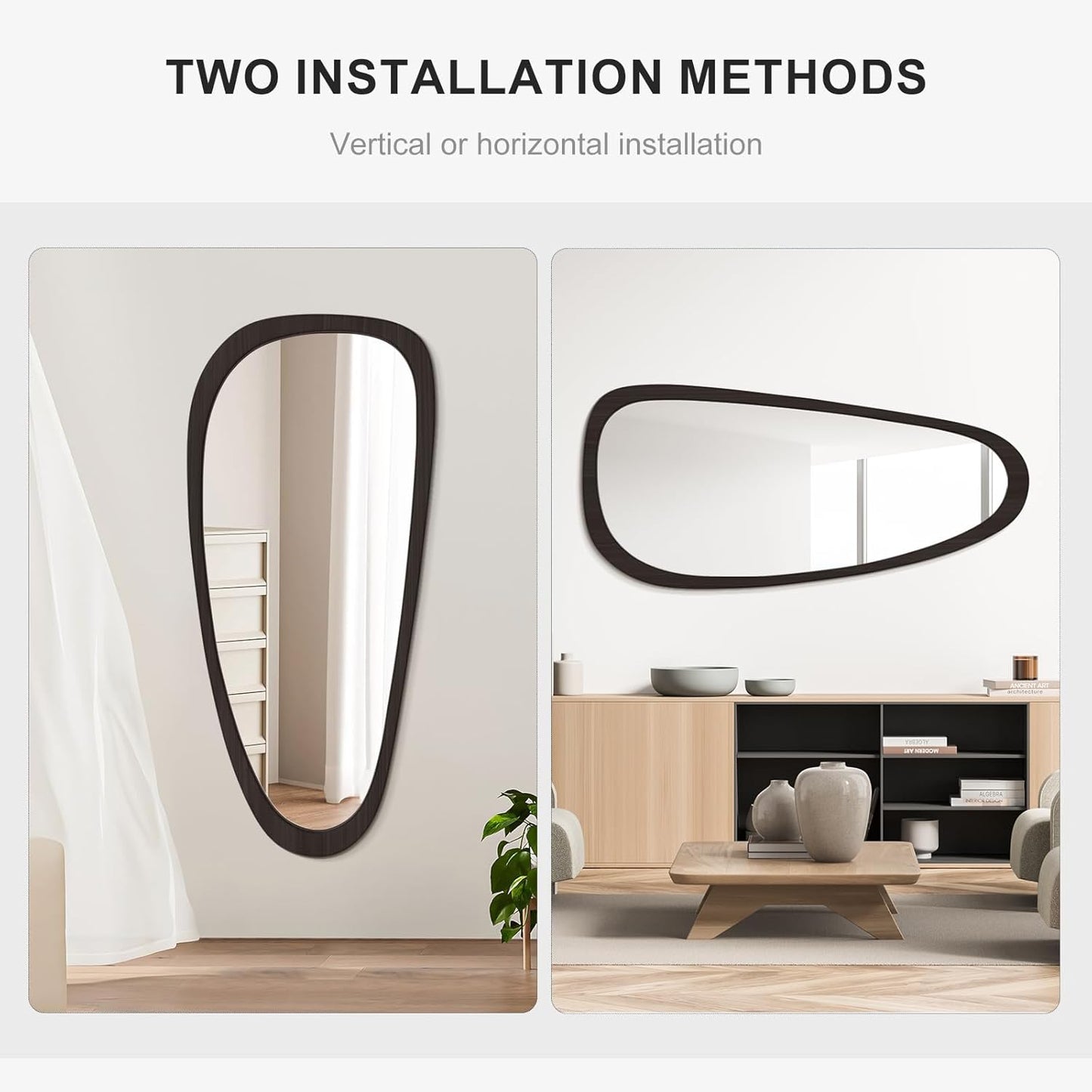 WallBeyond Asymmetrical Mirror, Irregular Wall Mirror, Wall Mirrors Decorative for Bedroom Living Room Entryway Hall, Wood Mirror for mid Century Modern Decor 48" H x 22" W, Black
