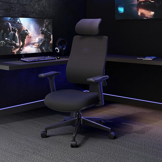 Newtral Ergonomic Home Office Chair, High Back Desk Chair with Unique Adaptive Lumbar Support, Adjustable Headrest, Seat Depth Adjustment, 96°-126° Tilt Function, Adjustable Armrest Recliner