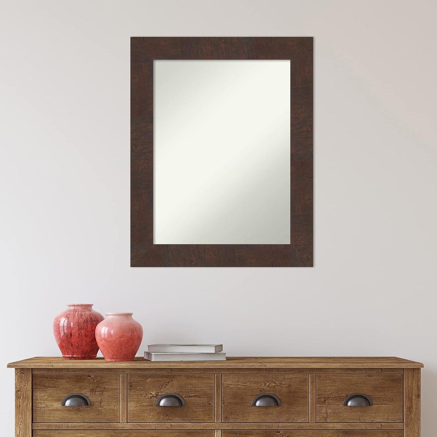 Amanti Art White Bathroom Mirror for Over Sink, 28x22 Wedge White Rectangle Vanity Mirror, Medium Modern Frame, Hangs Horizonally and Vertically, Bathroom Wall Decor, Non-Beveled Edge from WI, USA