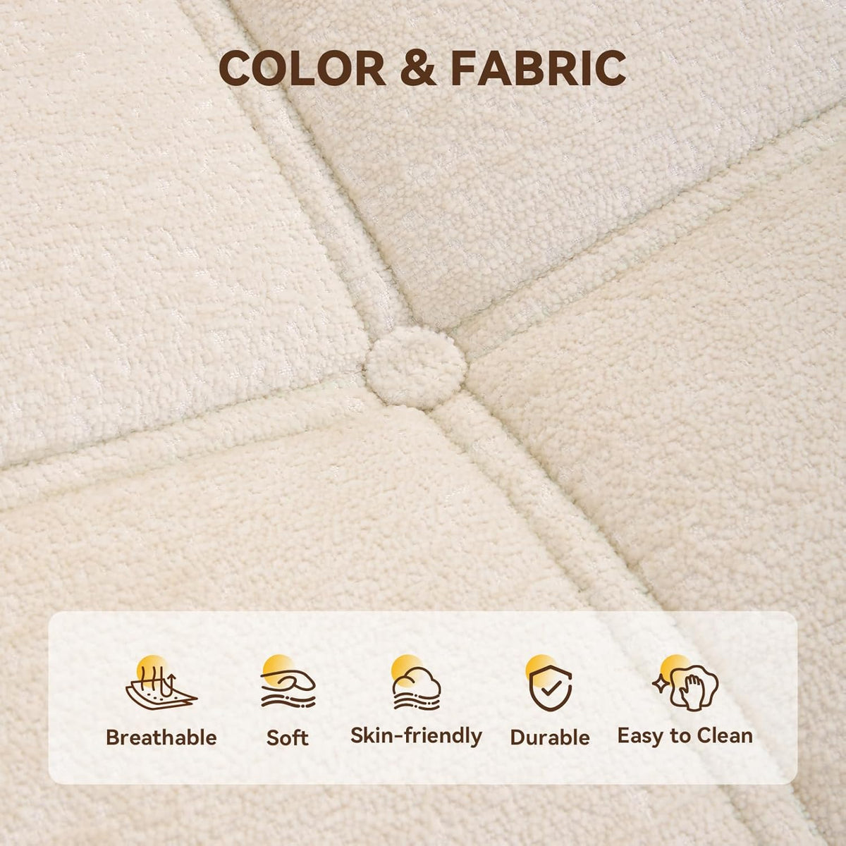 Bean Bag Chair, Soft Chenille Pre-Filled Lazy Chair Floor Sofa Bean Bag Chair for Adults and Teens, Accent Chair for Living Room Bedroom Apartment (Ivory)