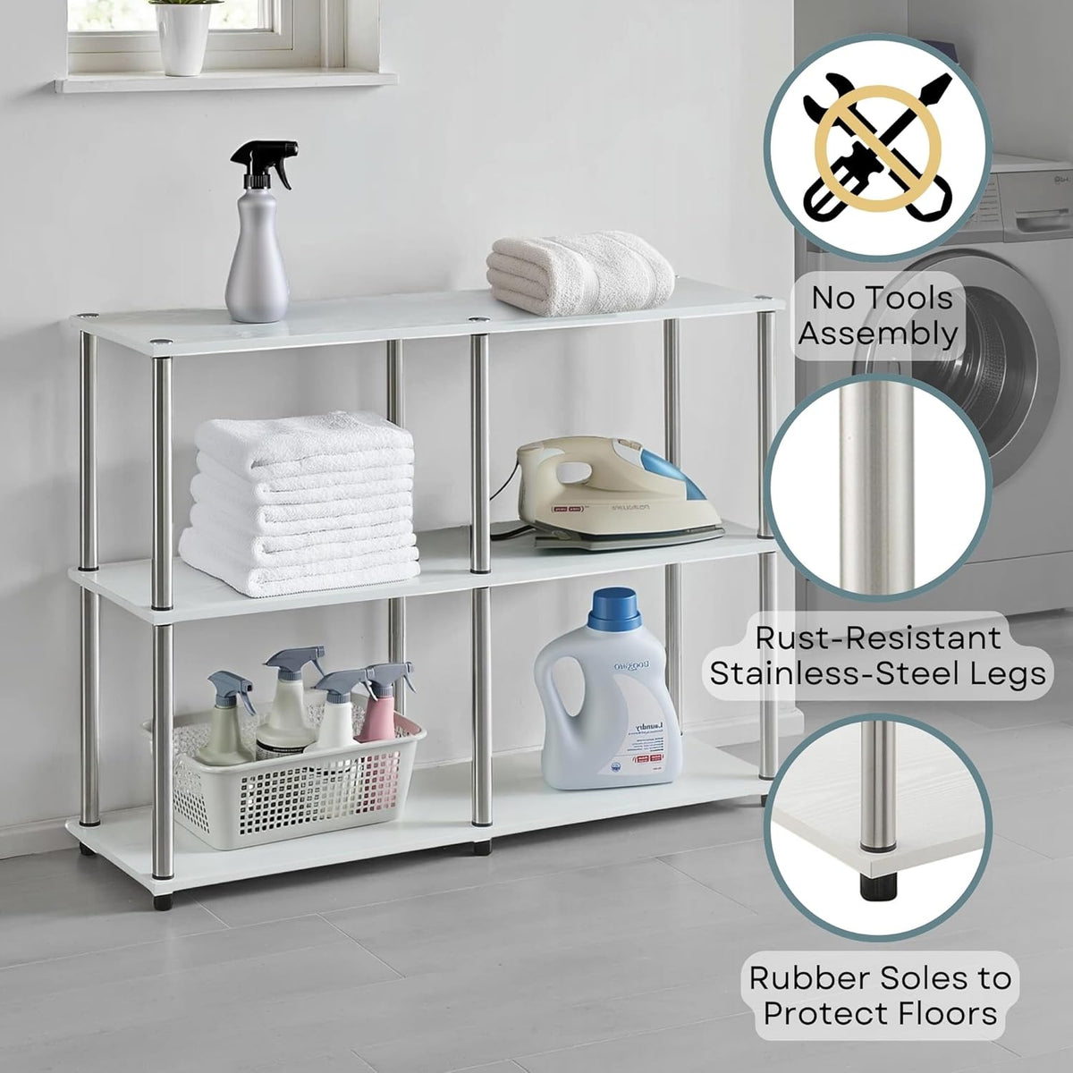 Convenience Concepts Designs2Go No Tools 3 Tier Wide Console Table 42" - Modern Multipurpose Accent with Shelves for TV Media Center, Office Desk Extension, Entryway Display, & Home Storage, White