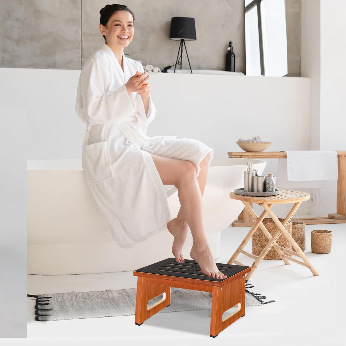 One Step Stool for Adults Seniors with Non-Slip Rubber Stepping Feet, Heavy Duty Wooden Step Stool, 8.7 in Portable Bed Steps for High Beds for Bathroom, Bedroom, Kitchen & Bedside Kids Support