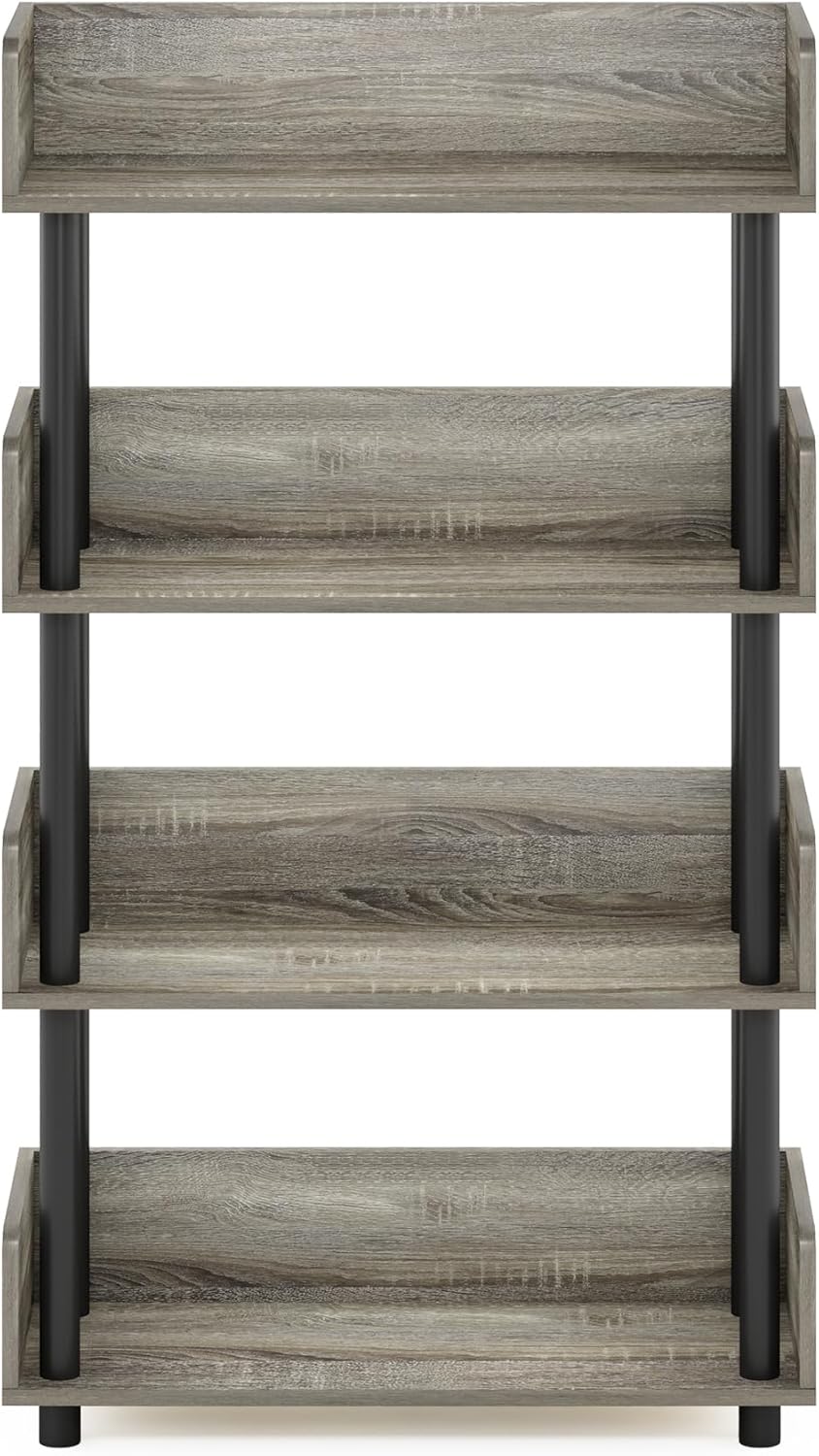 Furinno Turn-N-Tube 4-Tier Multipurposes Display Rack, Open Shelf Rack/Storage with Back & Side Panel, French Oak/Black