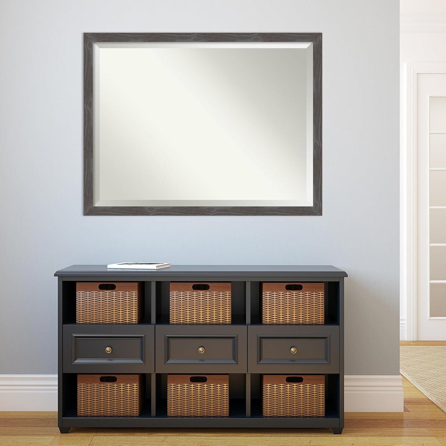 Amanti Art Grey Wall Mirror 33x43 Woodridge Rustic Grey Rectangle Bathroom Mirror for Wall Decor Living Room, X-Large Country Rustic Wood Frame, Hangs Horizonally and Vertically, Bathroom Decor,