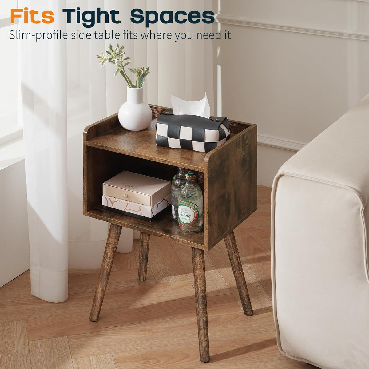 Yoobure Mid Century Modern Nightstand for Small Spaces - Small Side Table with Storage Shelf, Wood End Table Night Stand, Vintage End Tables Living Room, Minimalist Side Tables for Bedroom Dorm Office