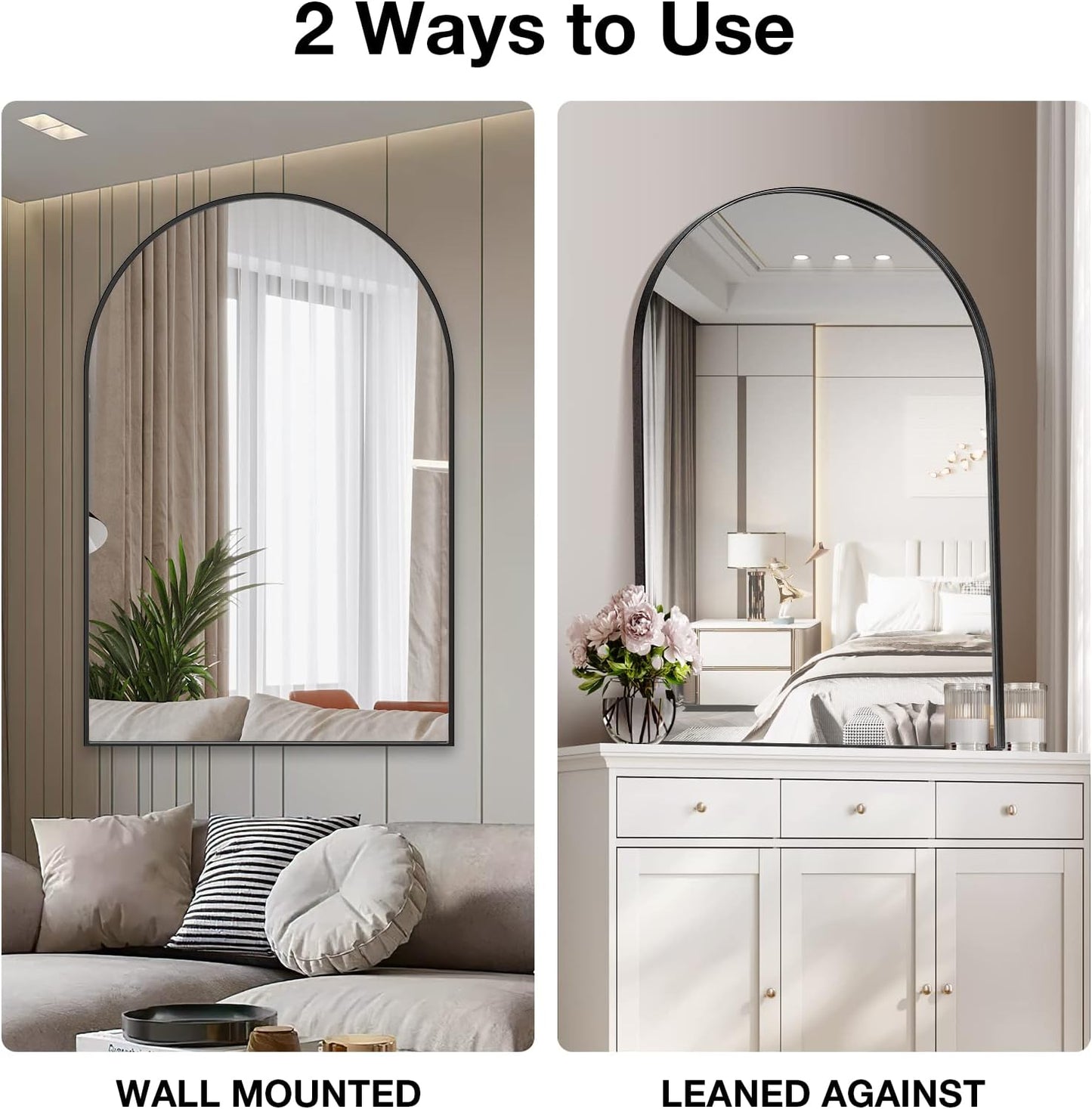 Brightify Arched Mirror, Arched Wall Mirror, 22 x 30 Inch Black Arch Mirror, Metal Frame Black Bathroom Mirror, Arched Top Bathroom Vanity Mirror for Living Room Bedroom Mantel Entryway Hallways
