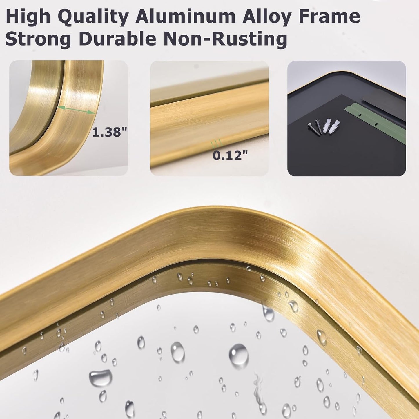 36 x 24 Inch Gold Bathroom Mirror for Wall,Aluminum Alloy Frame Rectangular Wall Mounted Mirror for Farmhouse Decor Horizontal or Vertical Ideal for Bedroom, Living Room