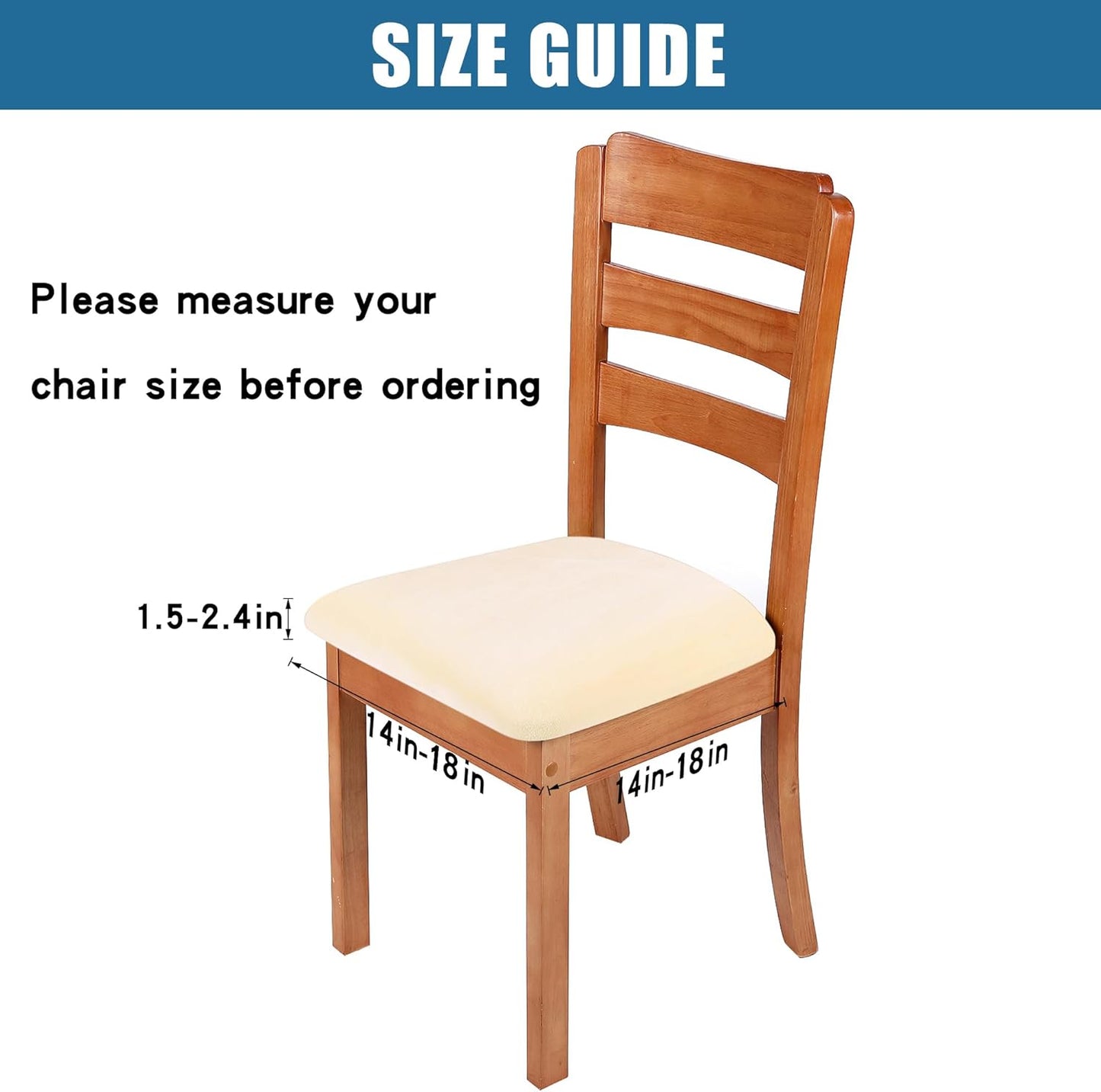 Smiry Velvet Seat Covers for Dining Room Chair Set of 2, Stretch Fit Removable Washable Chair Seat Cushion Protector Slipcovers with Ties, Cream