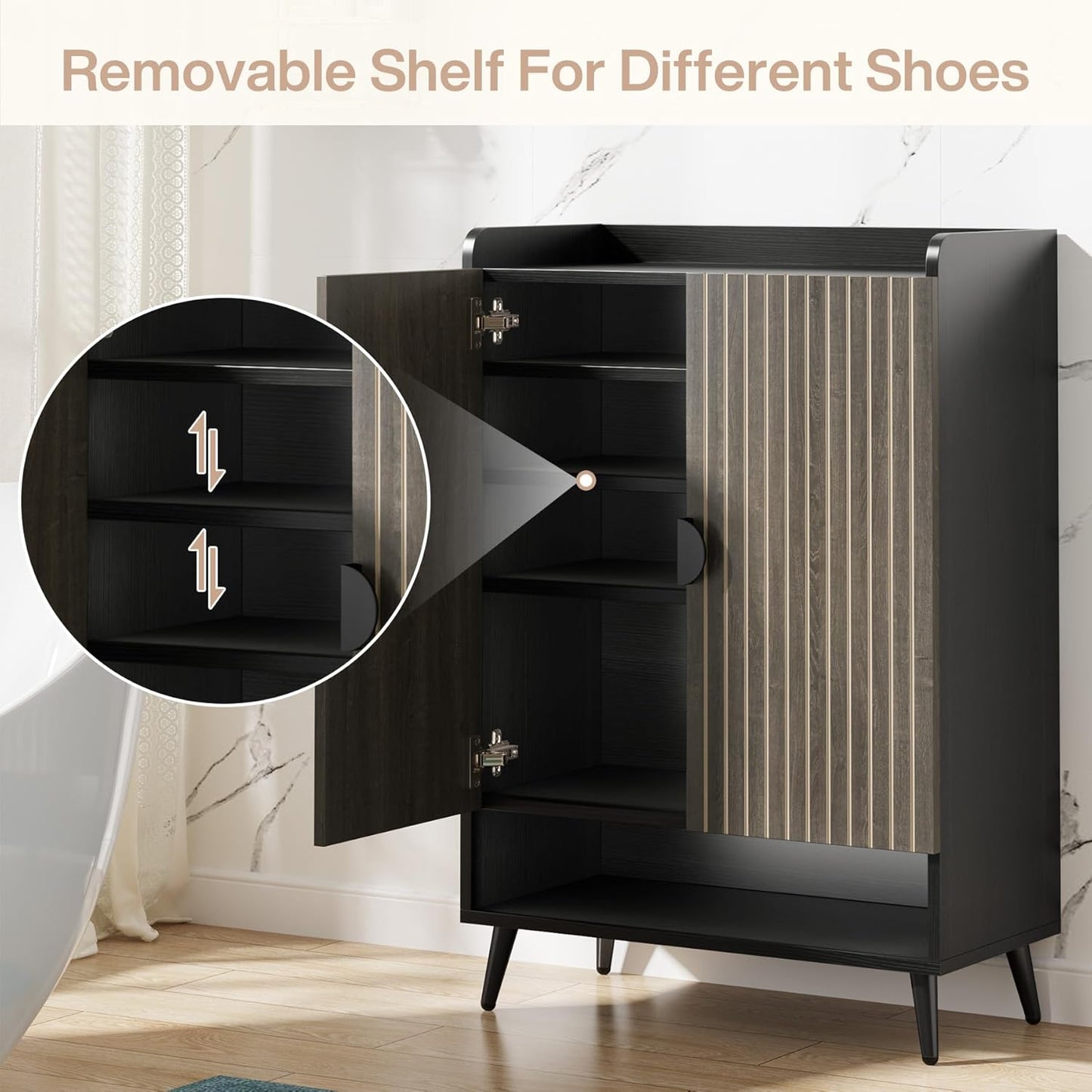 Tribesigns Shoe Cabinet with Doors, 7-Tier Shoe Storage Cabinet with Adjustable Shelves, Wooden Shoes Rack Shoe Storage Organizer for Entryway, Hallway, Closet, Living Room, Gray