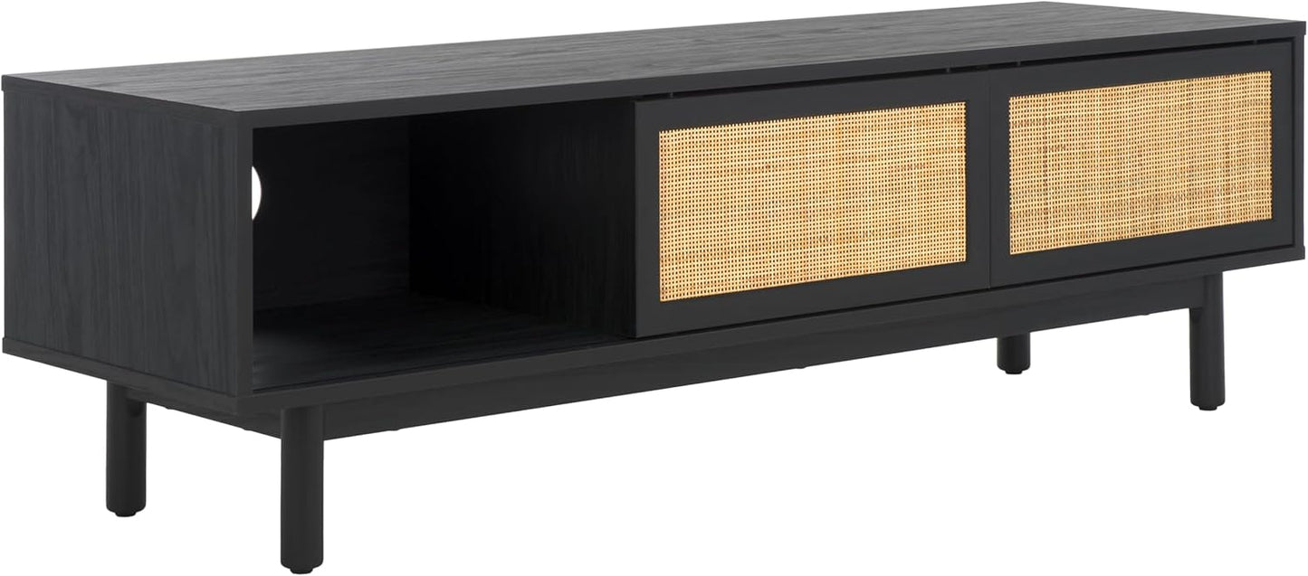 SAFAVIEH Aino TV Stand for up to 60" Flatscreen – Black, 2 Sliding Doors with Interior Storage, 1 Open Shelf, Entertainment Media Console (MED9619B)