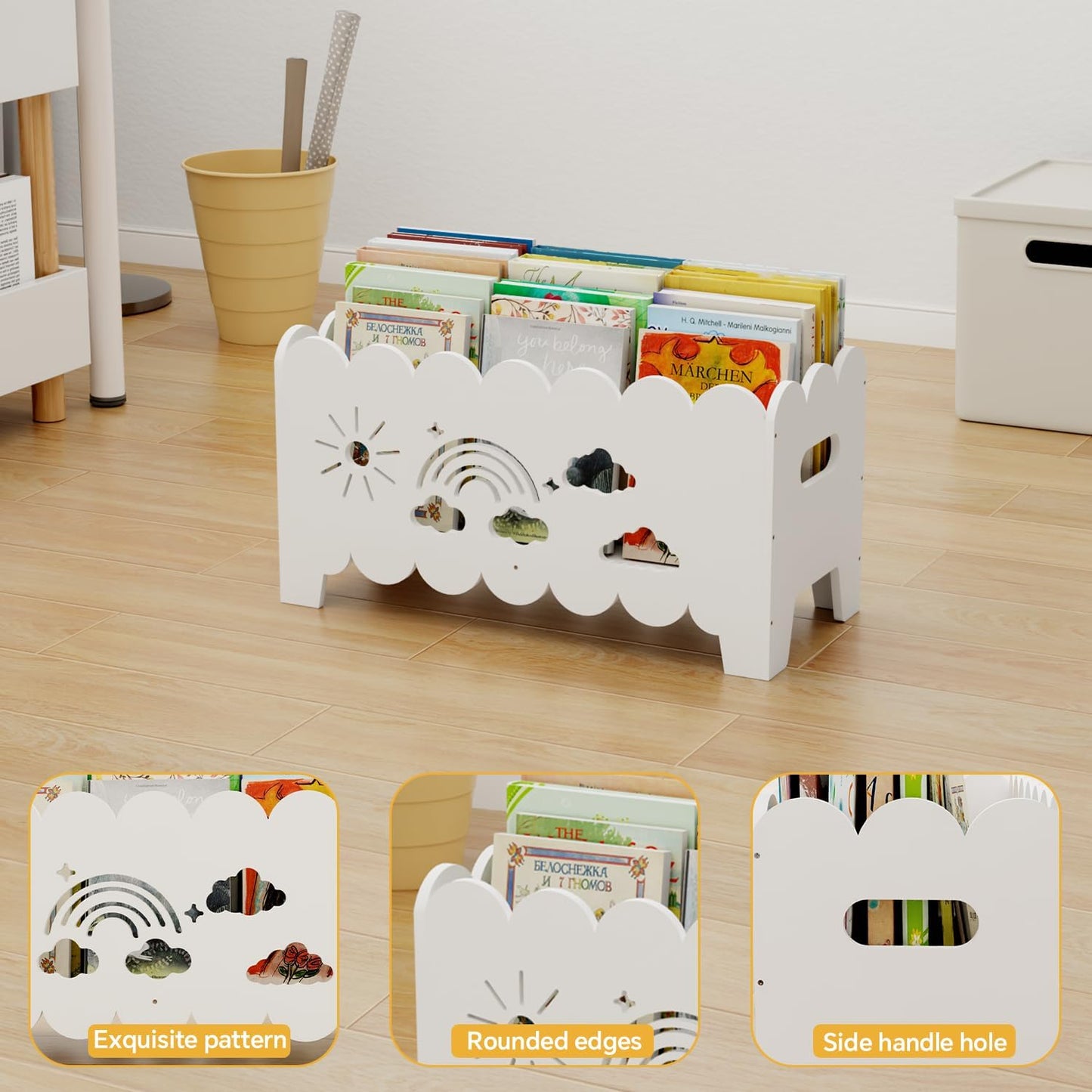 Wood Kids Bookshelf, Montessori Bookshelf, Suitable Kids Rooms, Nursery & Classroom, Kids Bookshelf and Toy Storage, Toddler Book Rack, Nursery Book Shelves, Kids Bookcase