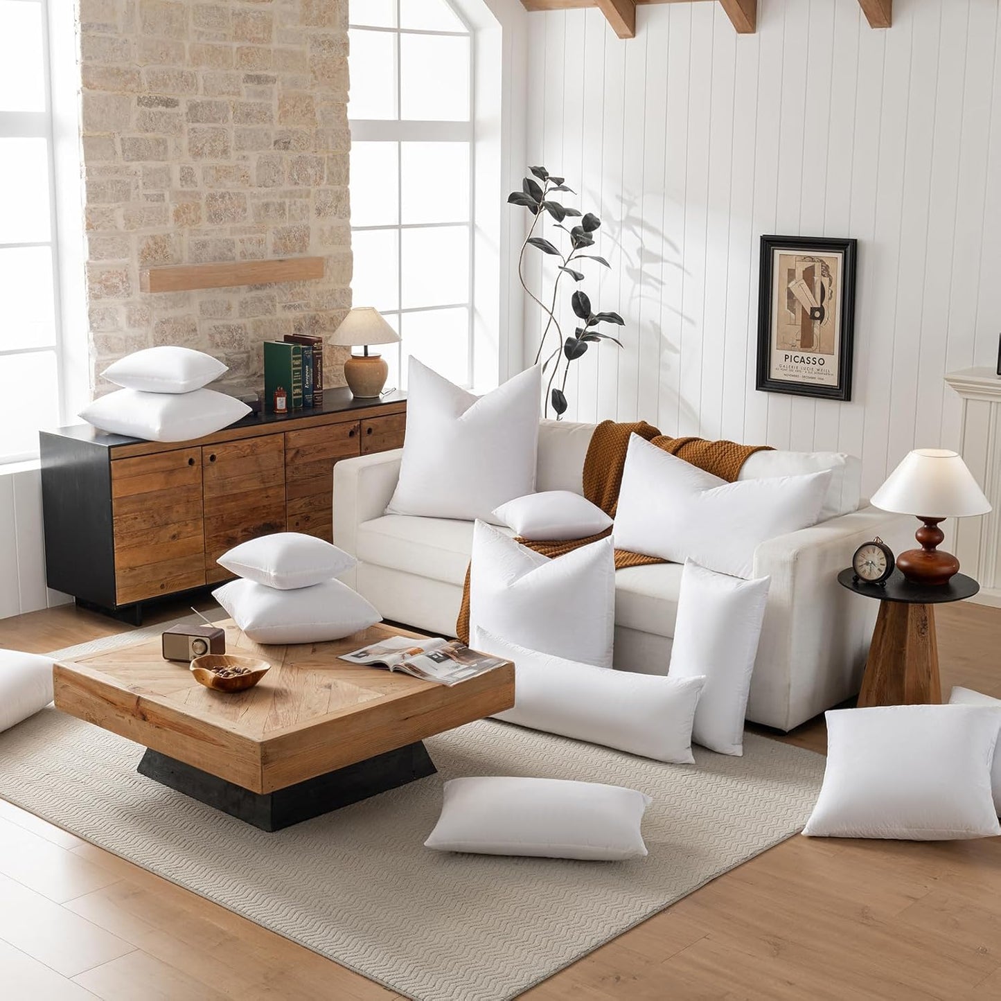 Euro Pillow Inserts 28x28 - Down Feather Pillow Inserts-Cotton Fabric-Set of 2-White.