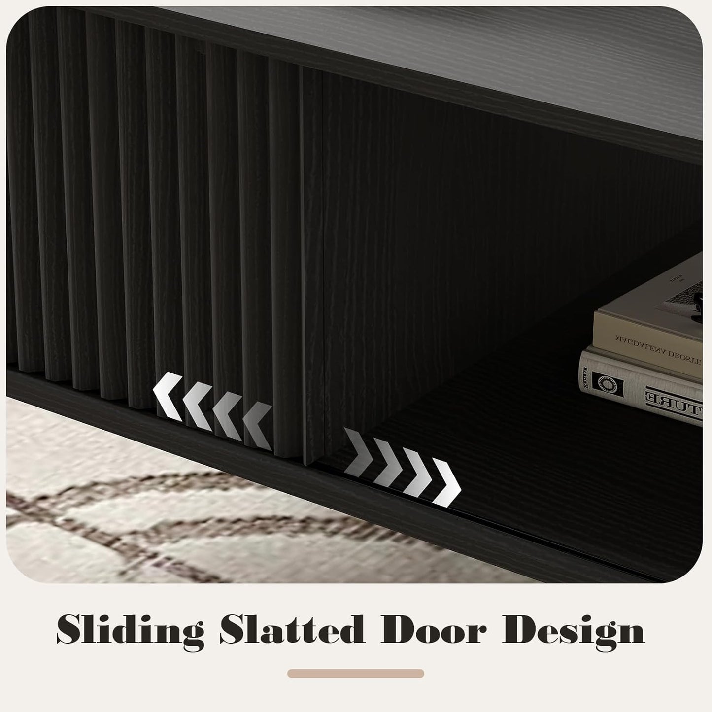 41.34''D Coffee Table, 2-Tiers Farmhouse Coffee Tables With Storage and Sliding Wave Pattern Door, Modren Tea Table, Wooden Dining Center Tables for Living Room, Office, Bedroom, Outdoors, Black