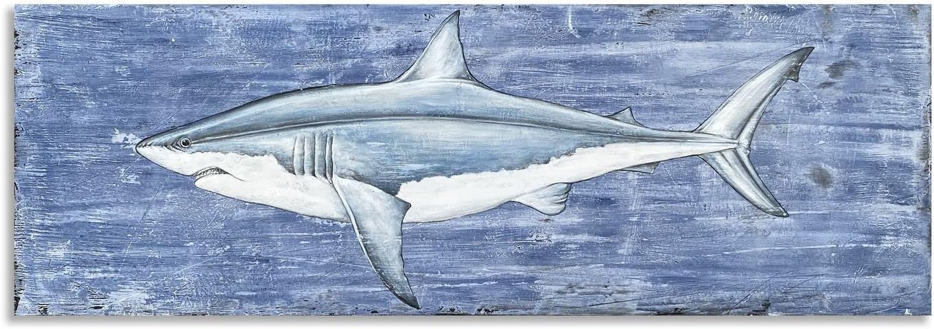 Yihui Arts Shark Canvas Wall Art - Blue and White Coastal Paintings for Living Room Bedroom Bathroom Decor