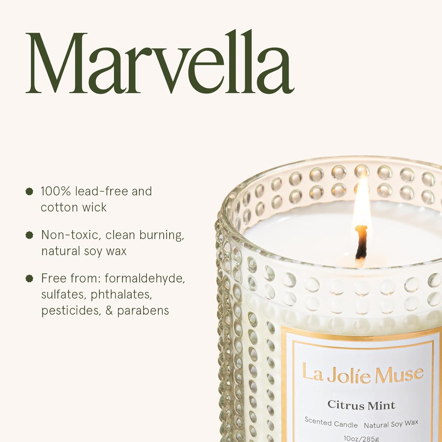 LA JOLIE MUSE Citrus Mint Candle, Summer Candles for Home Scented, Luxury Eucalyptus Candles Gifts for Women & Men, Natural Soy Wax, 75 Hours 10 OZ