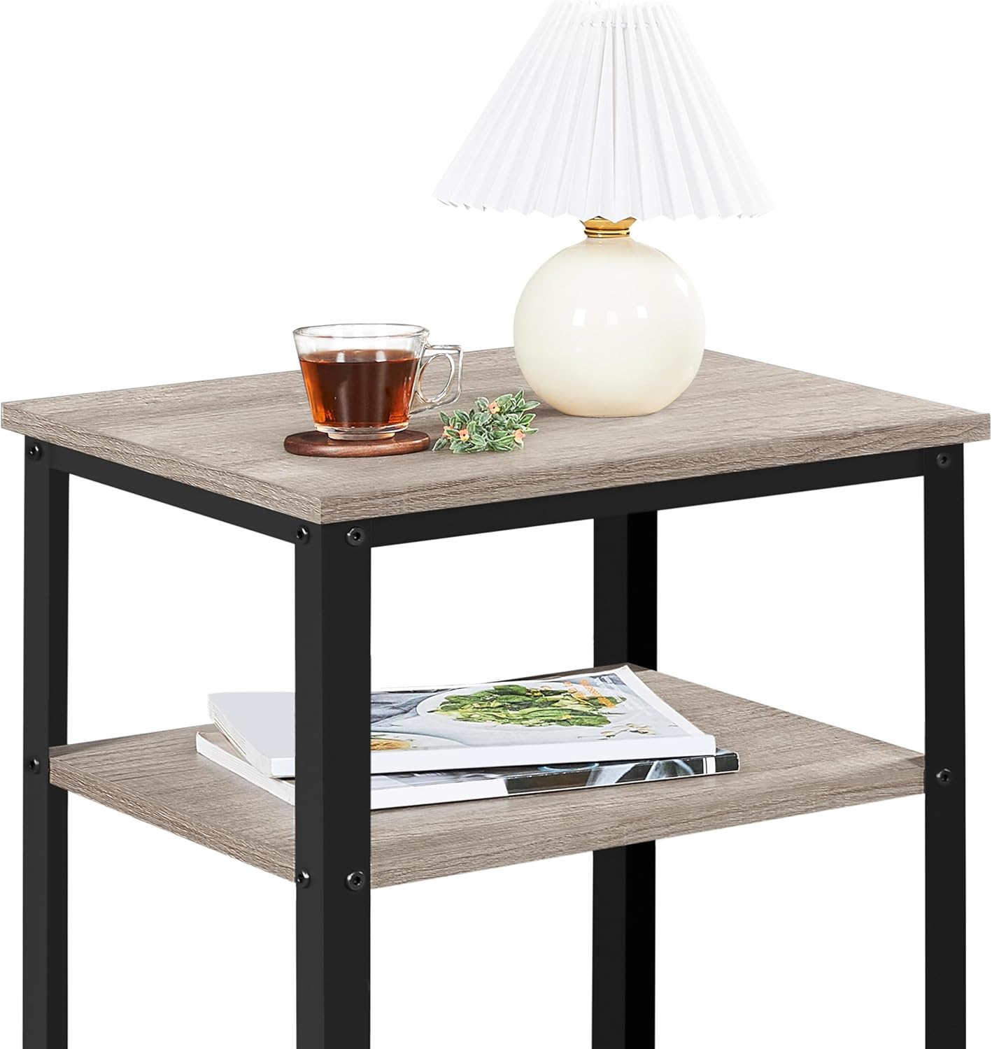 Yaheetech 30 in Tall End Table, 3-Tier with Strong Wooden Shelves, Small Side Table with Metal Frame for Living Room Office, Small Places, Gray