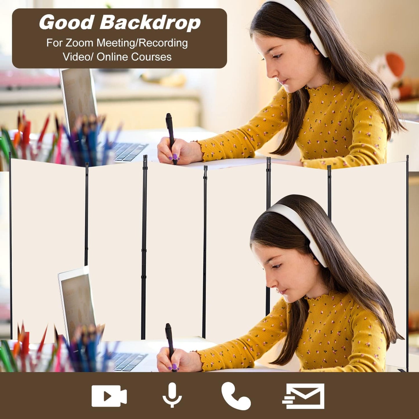 Room Divider, 6 Panel Folding Privacy Screens with Wider Support Feet, 6 Ft Portable Room Partition for Room Separator, 204" W X 71" H, Beige