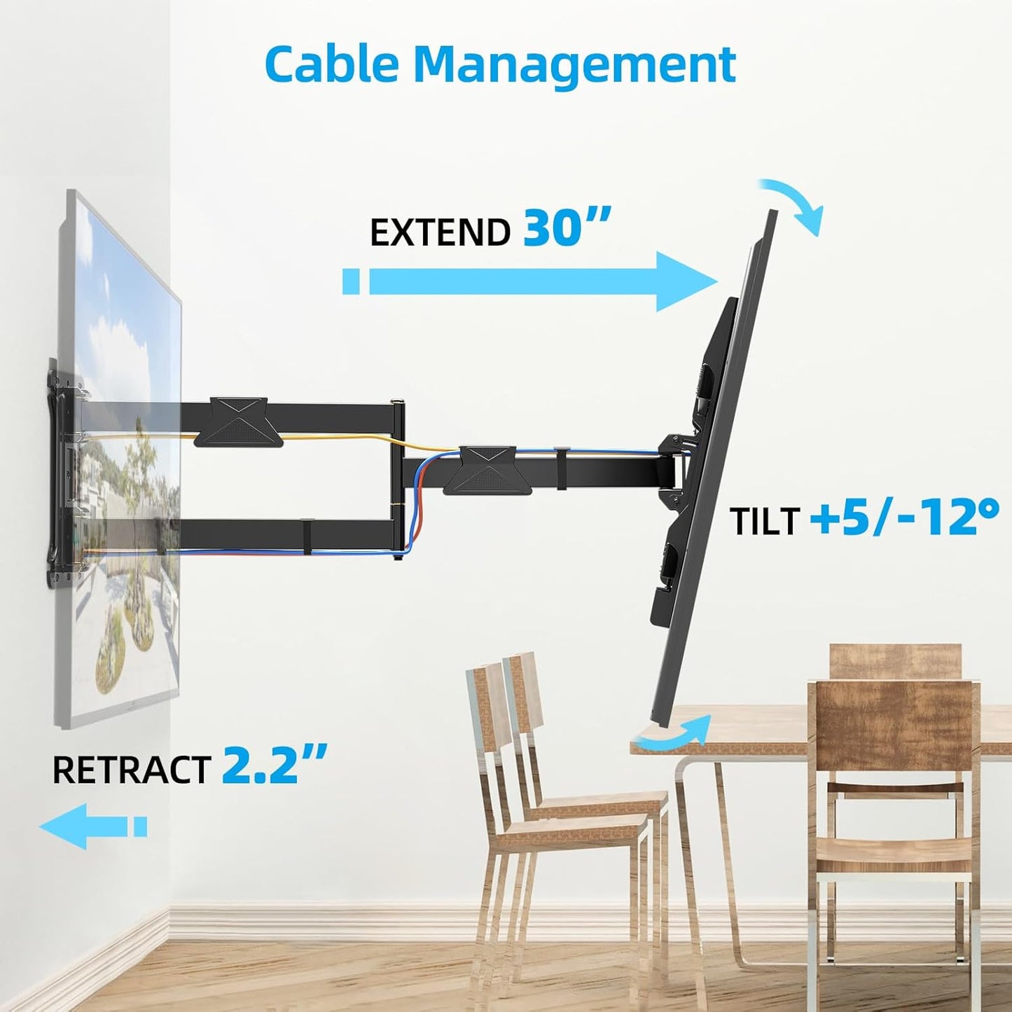 Pre-Assembled Corner TV Wall Mount for 32-80" TVs, Full Motion with Smooth Gliding Extension, 30" Long Arm, Single Stud Installation Holds 100lbs, Max VESA 600x400mm