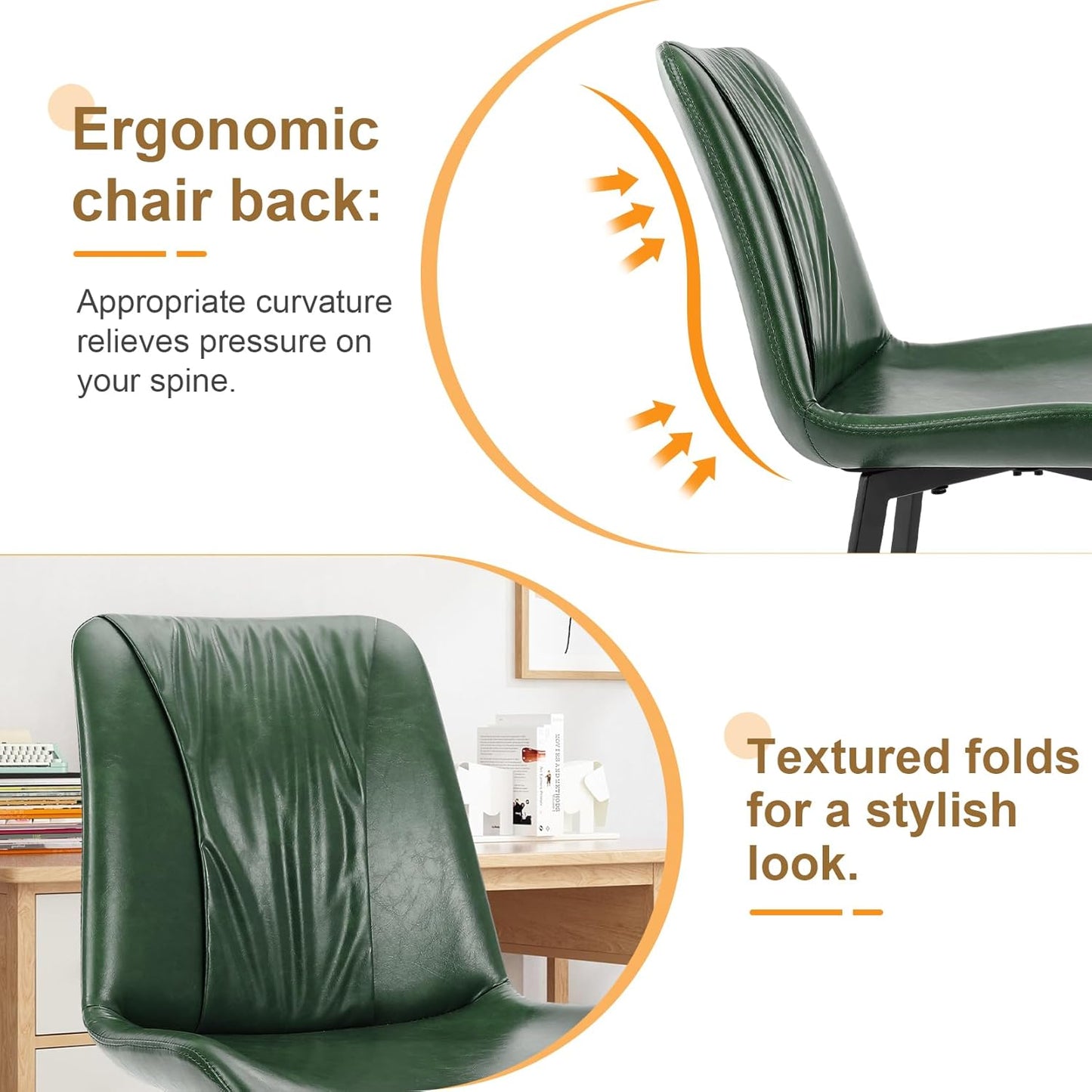 Upholstered Dining Chairs Set of 4, Modern Kitchen & Dining Room Chairs, Faux Leather, Sturdy Metal Legs, for Living Room, Cafe & Restaurant- Green