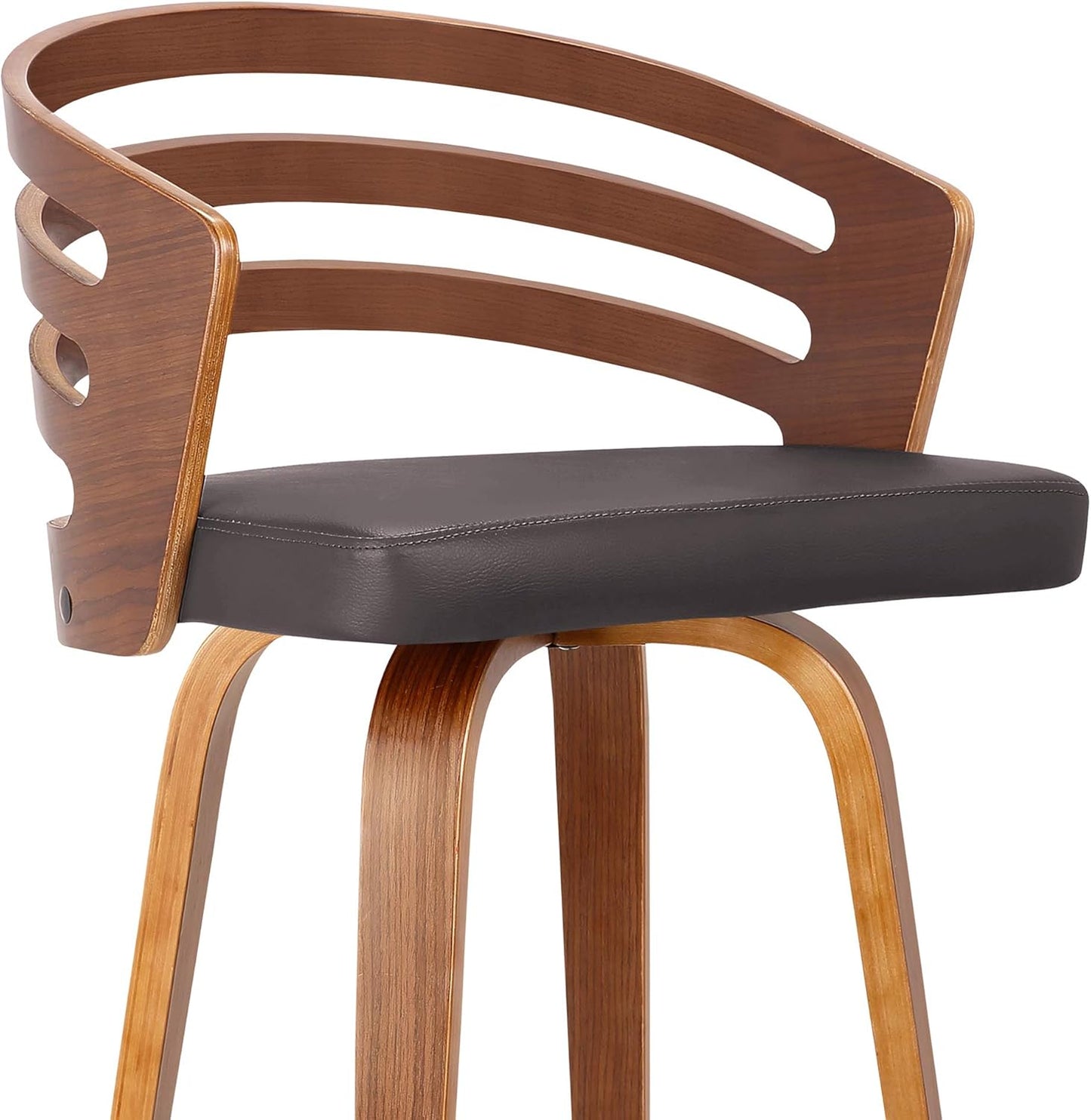 Armen Living Jayden Mid Century Modern Swivel Bar Stool for Kitchen Island Counter in Brown Faux Leather and Walnut Wood, 26" Seat Height