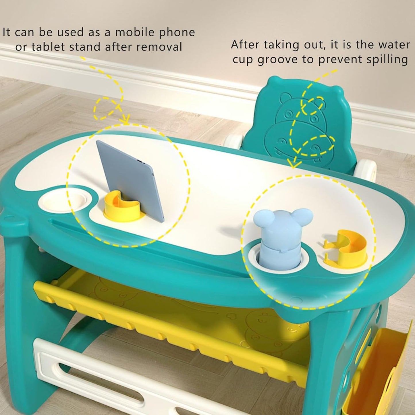 Kids Table and Chair Set The Table Can Be Graffiti and The Height Can Be Raised and Lowered for Children Age 2-10 The Order Includes Watercolor Pen and Blackboard Eraser