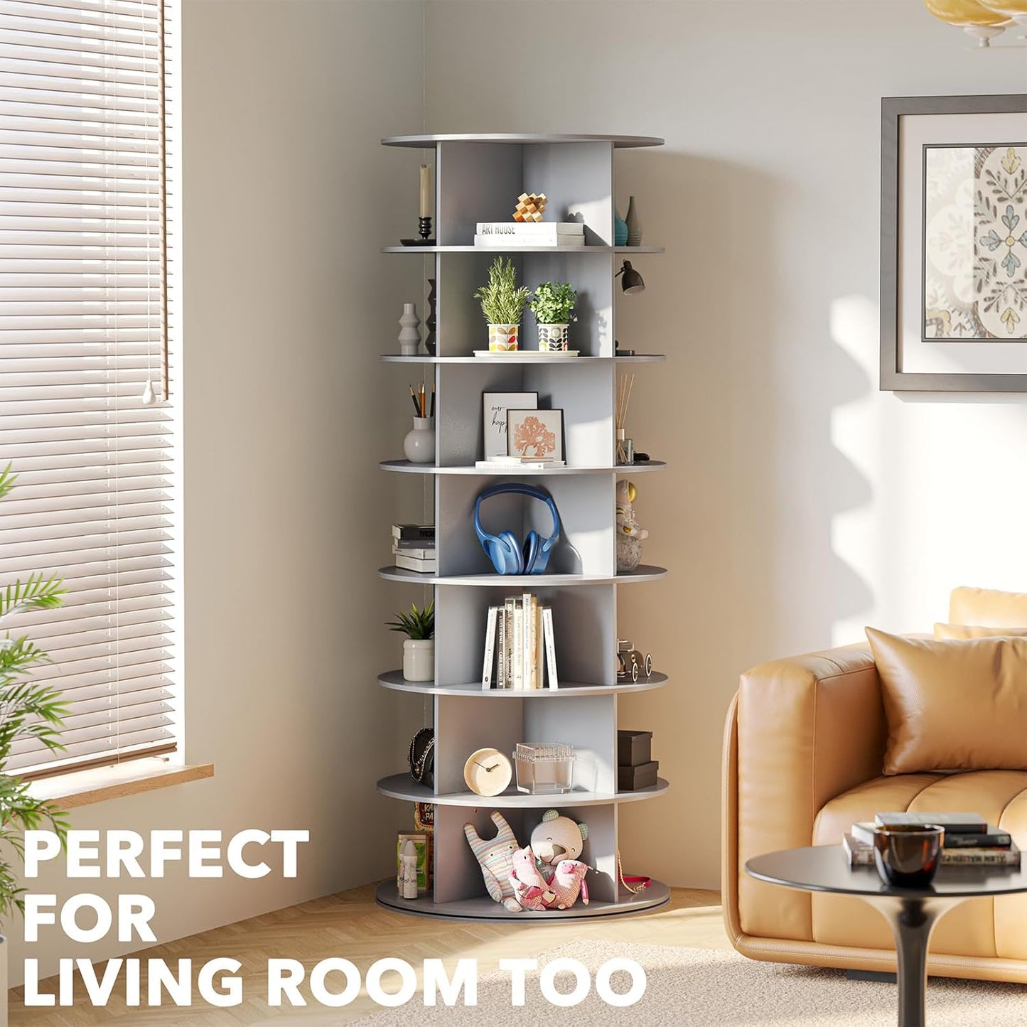 SpaceAid 7 Tier Rotating Shoe Rack Tower, Spinning Shoe Display Lazy Susan, Revolving 360 Shoe Rack Storage Round Carousel, Vertical Handbag Rotate Shoes Closet Organization (7-Tier Gray)