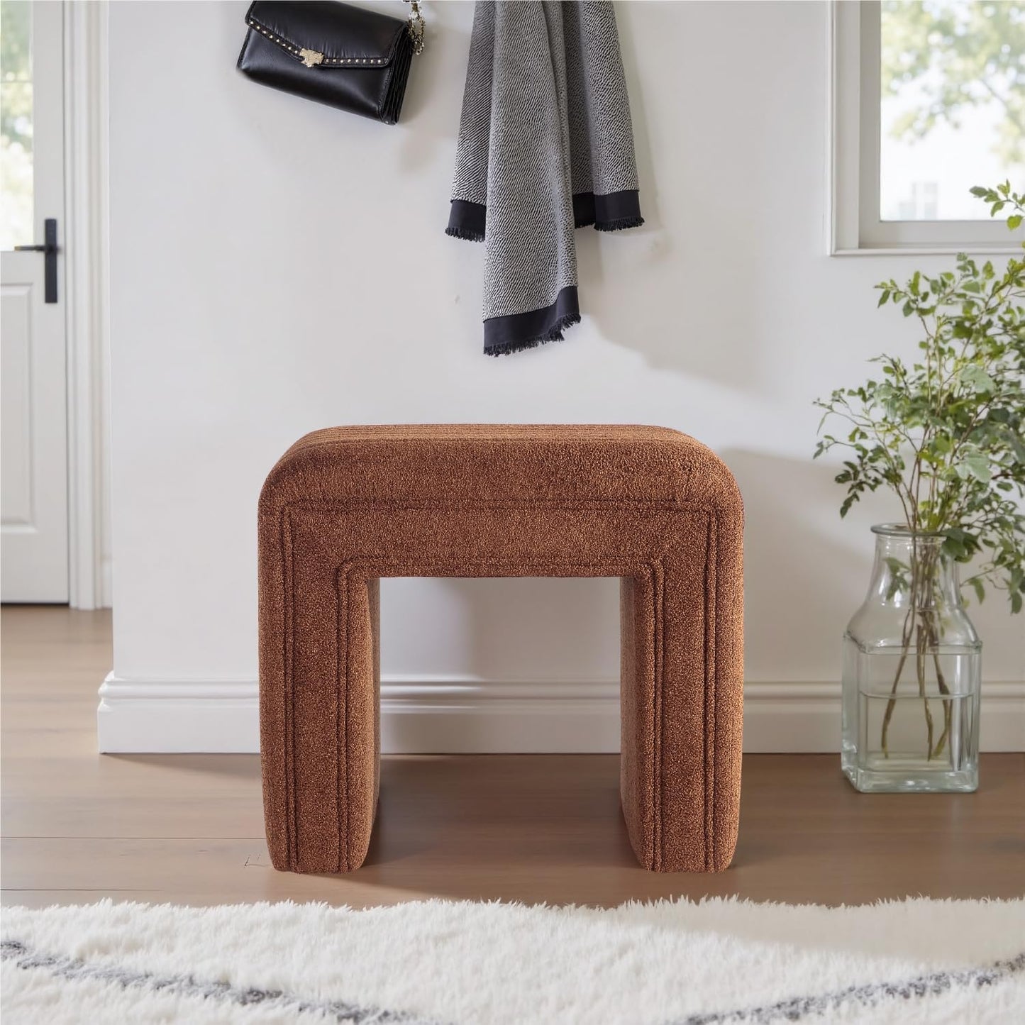 Get Set Style Vanity Stool Chair,Modern Wool Ottoman Foot Stool with Wooden Legs for Sofa Ottoman Bench Footstool Extra Seat for Vanity,Makeup Room,Living Room,Entryway(Fully Assembled)