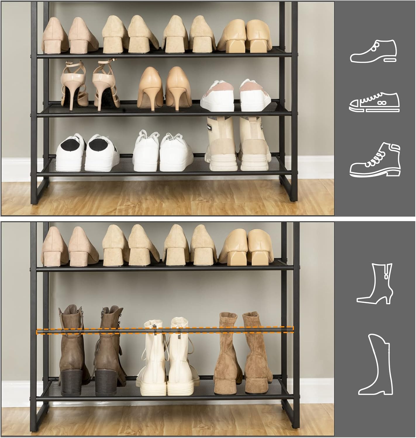 HOOBRO 10-Tier Shoe Rack, 23.6" L Shoe Storage Organizer, Large Capacity Shoe Shelf for Front Door Entrance, Entryway, Hallway, Holds 27-30 Pairs of Shoes, Closet, Rustic Brown BF601XJ01
