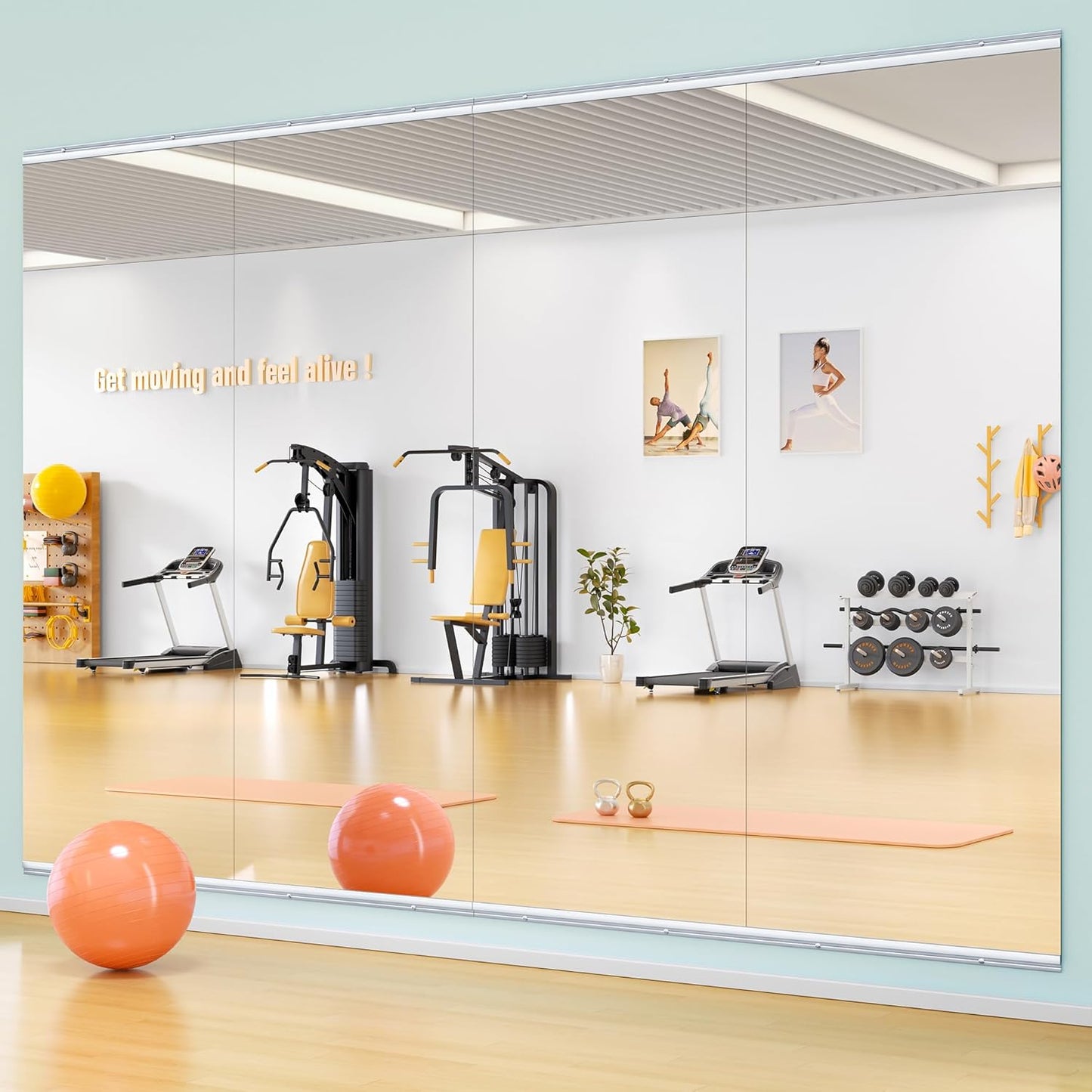 Hasipu Home Gym Mirror 63" L x 28" W - 1PC Large Full Body Mirror for Yoga, Wall-Mounted Mirrors for Fitness, Garage, Dance Studio, 0.16in Tempered Glass Frameless